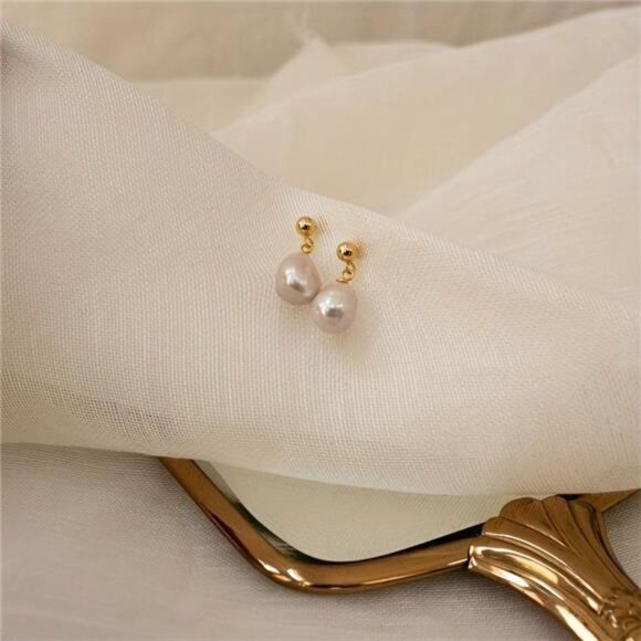 Freshwater Pearl Dainty Baroque Pearl Dangle Earrings Anniversary Gift Birthday - Picture 2 of 8